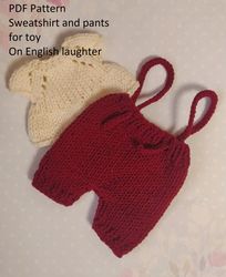 knit pattern clothes for toys/ knit sweatshirt and pants/ pattern sweater for dolls/ cute clothes for teddy bears