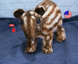 tapir pattern,ooak ,handmade gift, furry animal, kawaii plush, poseable doll ,black friday