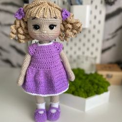 doll crochet pattern pink and purple dress