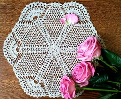 crochet handmade doily. cotton table doily. rustic large napkin. cotton anniversary gift. vintage decoration. nana gift