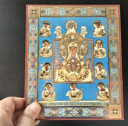 kursk root icon of the mother of god - the sign | lithography print on wood | size: 8 3/4"x7 1/4"