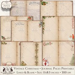 vintage xmas | lined and blank junk journal pages printable avadjpx2s