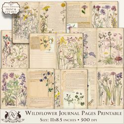 botanical wildflower junk journal pages printable avad30s