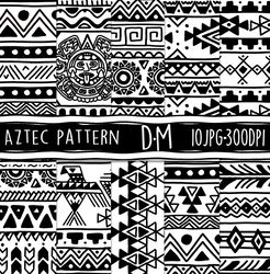 black and white aztec free hand digital paper set, 10 tribal seamless patterns for scrapbooking and crafting