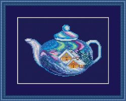 winter in a teapot cross stitch pattern pdf from seasons in teapots  series by crossstitchingforfun, instant download