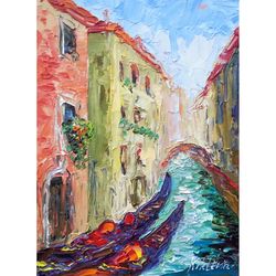 venice painting italy cityscape original artwork venice canal and gondolas small oil painting by 8x6 inch by kiklevich