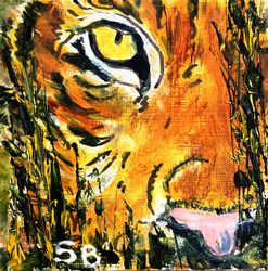 tiger oil painting original animal cat small artwork 4 by 4 by serjbond