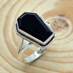 black onyx 925 sterling silver coffin ring handmade jewelry