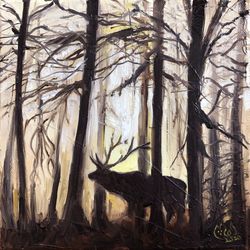 deer painting stag painting original art forest painting deer art wonderful farmhouse decor