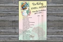 Vintage themed Birthday ever or never game,Adult Birthday party game-fun games for her-Instant download