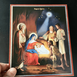 nativity of jesus christ | gold and silver foiled icon | inspirational icon decor| size: 8 3/4"x7 1/4"