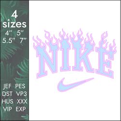 Nike On Fire Embroidery Design, Blazing Burning Brand Logo, 4 Sizes