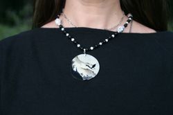 dragon necklace. miniature painting of dragon on mother of pearl pendant