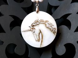 unicorn jewelry, unicorn necklace, miniature painting on pearl pendant