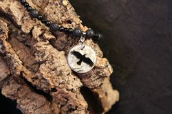 raven or crow necklace with love rune on the other side. nacre pearl pendant