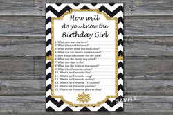 Black White Chevron How well do you know the birthday girl,Adult Birthday party game-fun games for her-Instant download