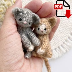 mini cat knitting pattern tiny pet pattern. english and russian pdf.