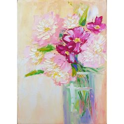 peony painting floral original art flower wall art impasto oil painting canvas