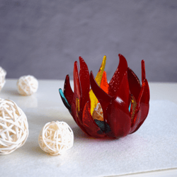 unique glass candle holder fire - red fused glass christmas candlestick holder