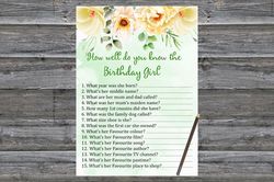 Floral Birthday Game How well do you know the birthday girl,Adult Birthday party game-fun games for her-Instant download