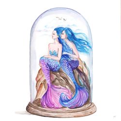 mermaid sisters painting original mermaid artwork two mermaids art watercolor