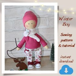 doll sewing pattern - pattern of a winter boy - rag doll sewing pattern and tutorial - christmas gift idea