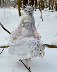 winter tilda doll deer queen forest fairy deer doll art doll valentine's day gift gift to girlfriend dollforhome