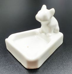 vintage porcelain ashtray bulldog white figurine pesochnoe ussr 1930s