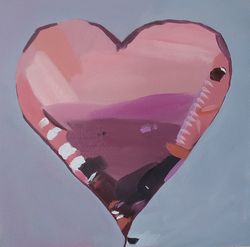 balloon heart painting original art oil painting wall decor 8 by 8"