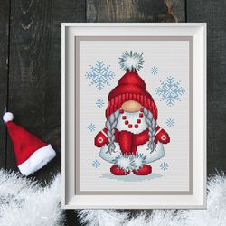 christmas gnome girl cross stitch pattern pdf, gnome cross stitch, holiday gnome, christmas cross stitch,