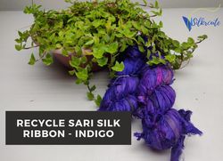 sari silk ribbon - indigo - silk ribbon - recycled sari silk ribbon - sari silk ribbon yarn - gift ribbon