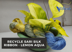 sari silk ribbon - lemon aqua - silk ribbon - recycled sari silk ribbon - sari silk ribbon yarn - gift ribbon