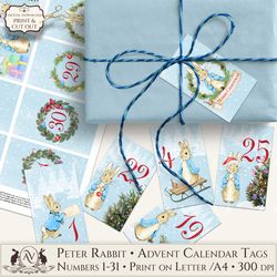 xmas peter rabbit advent calendar tags printable cdt4s