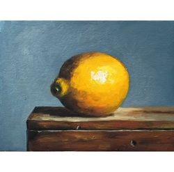 lemon painting, original art, fruit painting, food artwork, kitchen small painting, 6 by 8 in