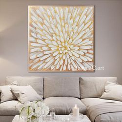 gold and white floral wall art abstract original painting textured artwork modern wall decor