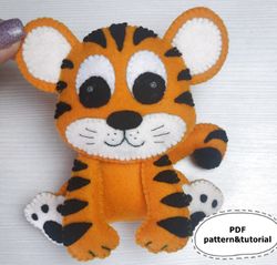 tiger pattern, felt pattern, felt tiger toy, felt animals pattern, christmas pattern pdf, tiger sewing pattern