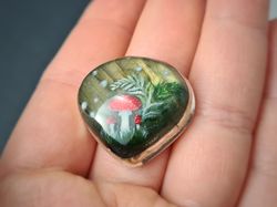 labradorite ring stone painting fly agaric aaa large labradorite ring