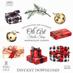 merry christmas gifts digital clip art, hand drawn graphics. oliartstudioshop