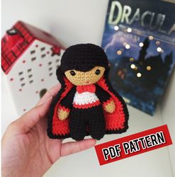 crochet pattern dracula, plush little amigurumi vampire doll pattern, english easy pattern