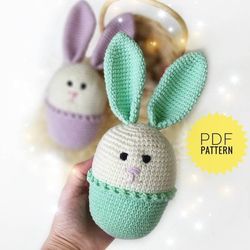 easter bunny crochet pattern, amigurumi little bunny egg pattern easter toys for basket easy crochet pattern