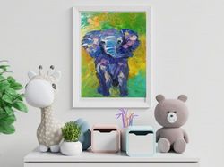 baby elephant original painting impasto oil painting color painting