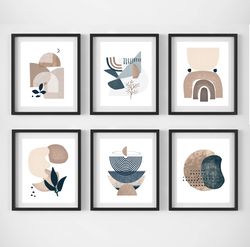 modern abstract art 6 piece wall art geometric poster set of 6 download prints navy pink art scandinavian art home decor