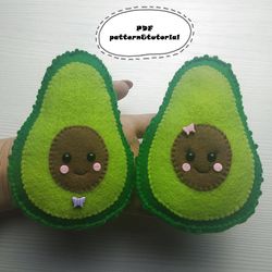 avocado toy pattern, plush avocado toy, felt pattern, felt kawaii avocado, felt sewing pattern, stuffed avocado gift