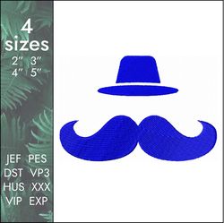 hat mustache embroidery design, man dad father, 4 sizes, instant download