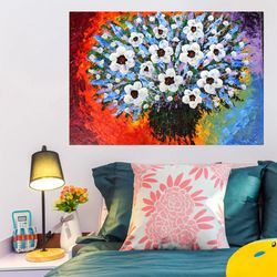 daisy painting california original art flower basket art daisy flower acrylic impasto painting 21.8 by 17.9 myrikart