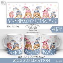 merry christmas gnomes family mug sublimation. christmas mug 11,15. digital download. oliartstudioshop