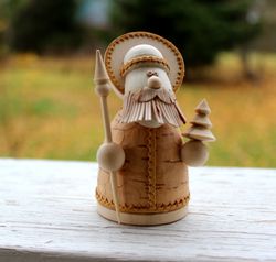 santa claus figurine, wooden hand carved statue, christmas ornament