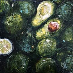 avocado painting original canvas art kitchen art fruits painting lemon wall artwork