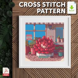 cross stitch pattern - succulents - echeveria agavoides red wax (f)