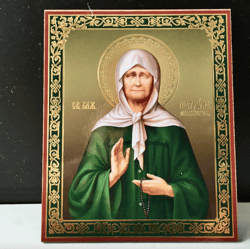 saint matrona of moscow | silver and gold foiled lithography | icon reproduction | size: 5 1/4"x4 1/2"